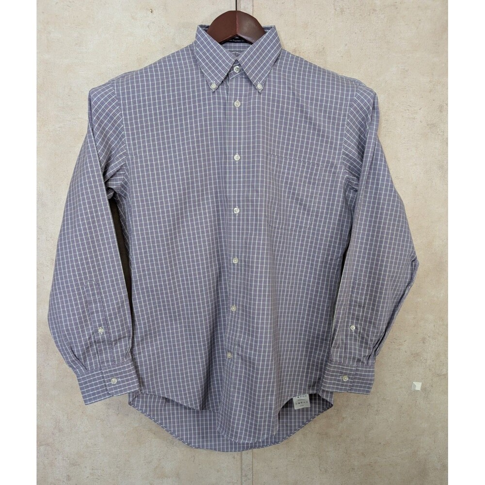 Lands' End Shirt Mens 15-33 M Purple Plaid No Iron Oxford Button Down Preppy - Picture 2 of 8